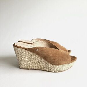 New Kate Spade Tan Suede Genuine Leather Espadrille Wedges Sandals size 9